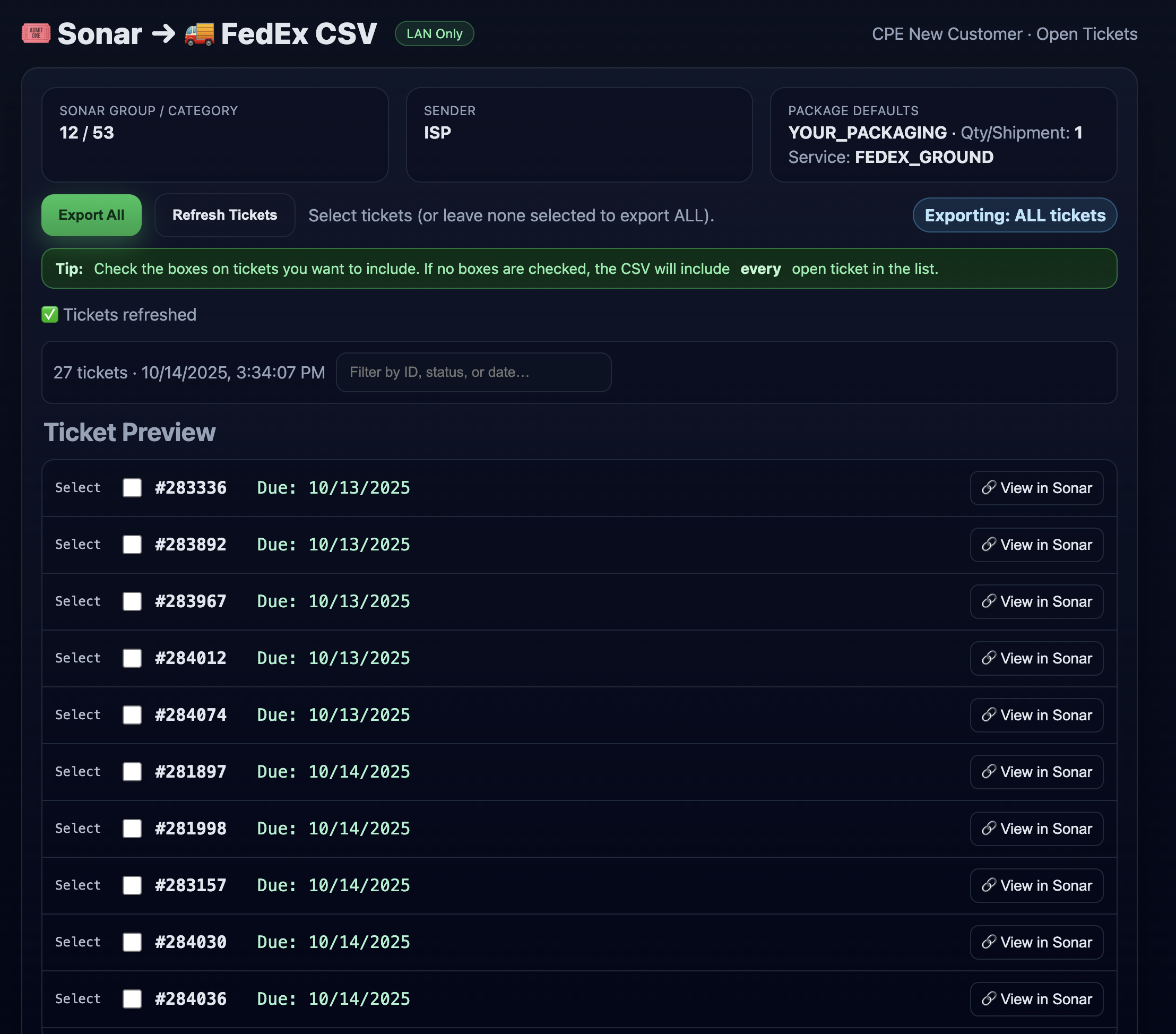 Sonar Fedex CPE Ship App Project Image